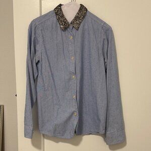 Maison Scotch Light Blue Shirt with Sequin Collar